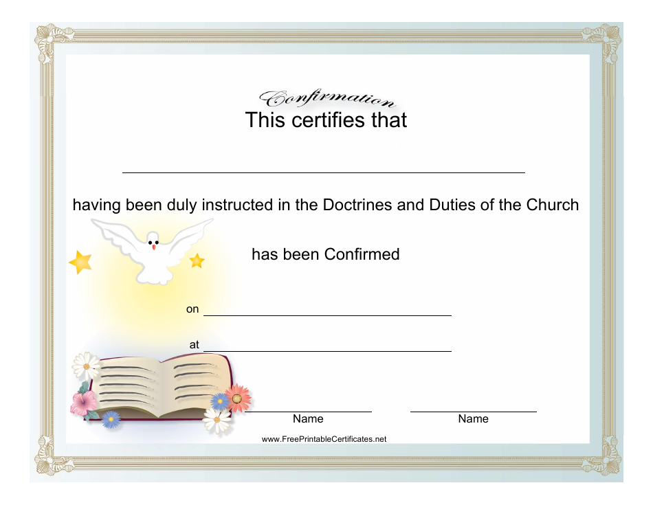 Printable Confirmation Certificate Template