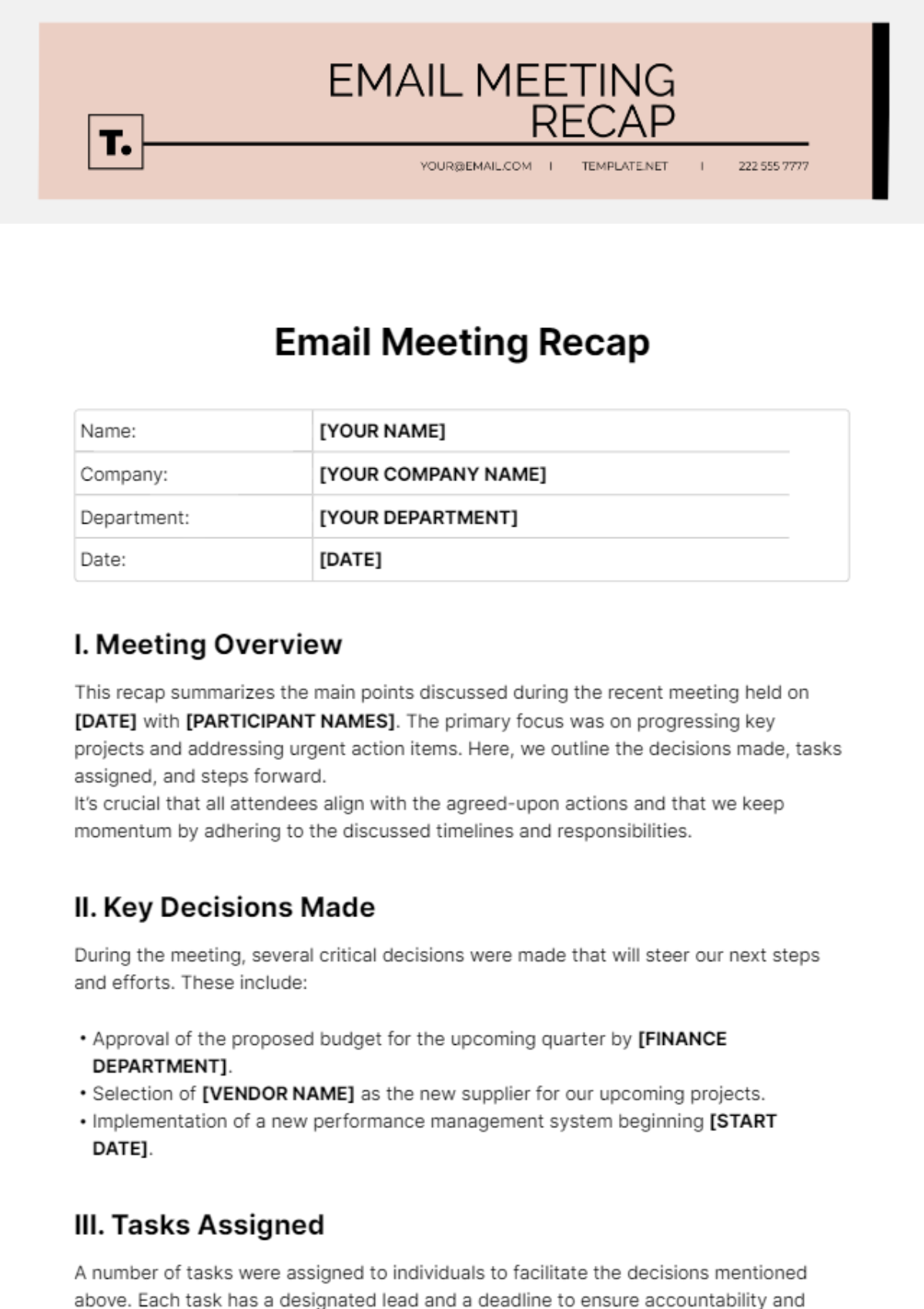 Free Email Meeting Recap Template - Edit Online & Download | Template.net