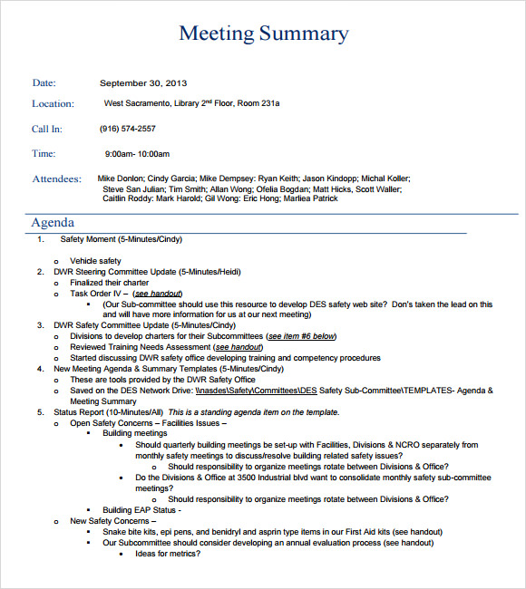 FREE 7+ Sample Meeting Summary Templates in PDF