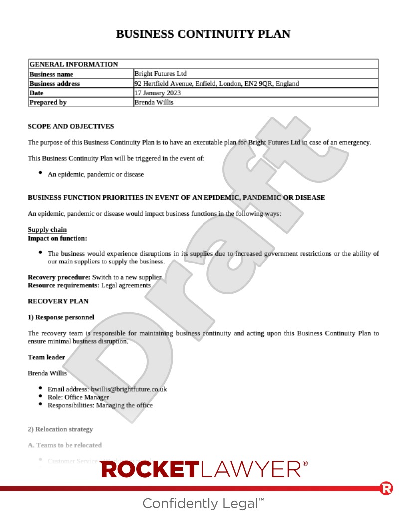 Business Continuity Plan | Template & FAQs - Rocket Lawyer UK