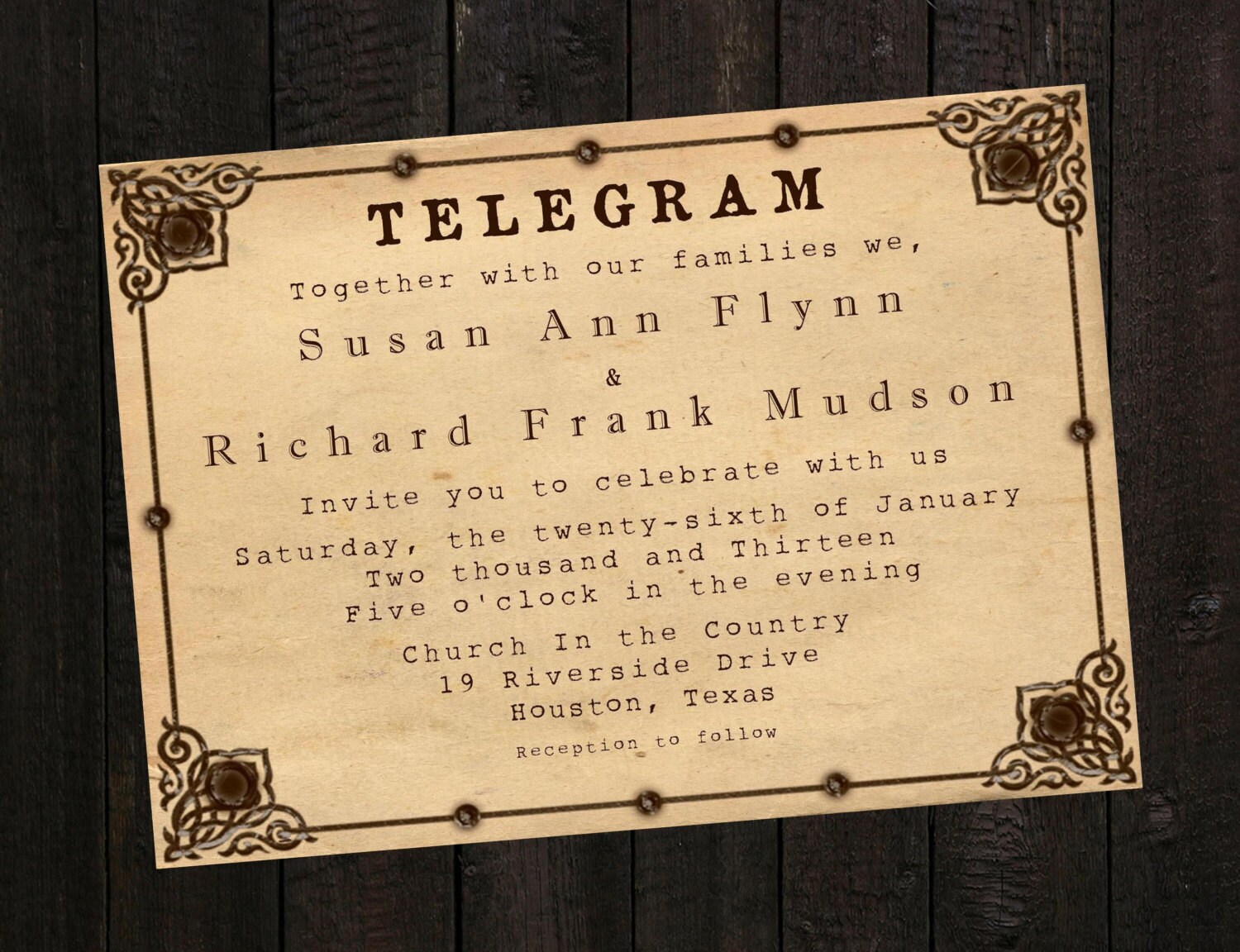 PRINTABLE Wedding Invitation Telegram Invite