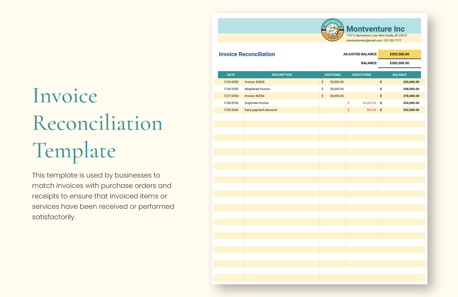 Invoice Reconciliation Template - Google Sheets, Excel | Template.net