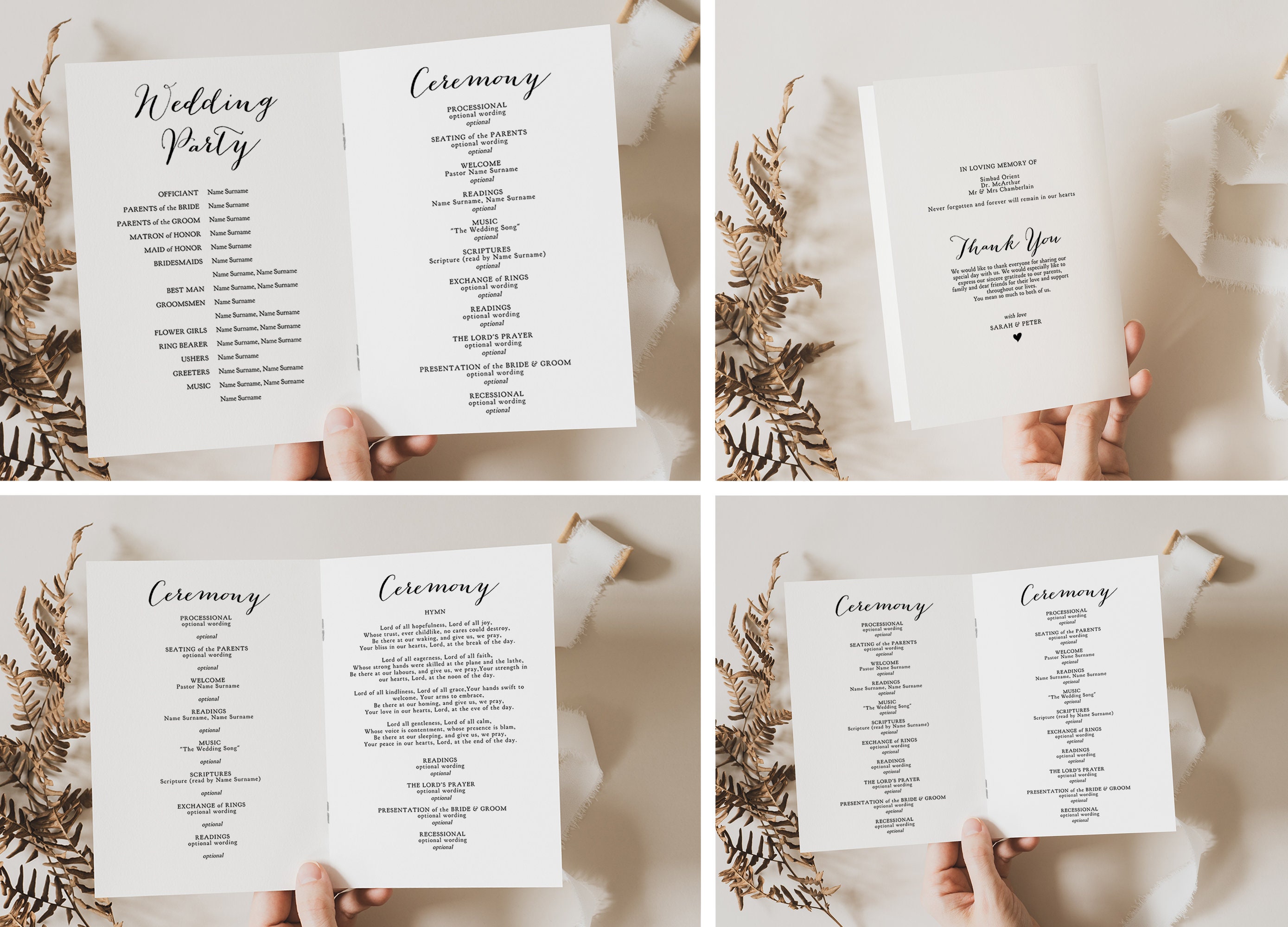 Booklet Wedding Program template, Church Order of Service printable