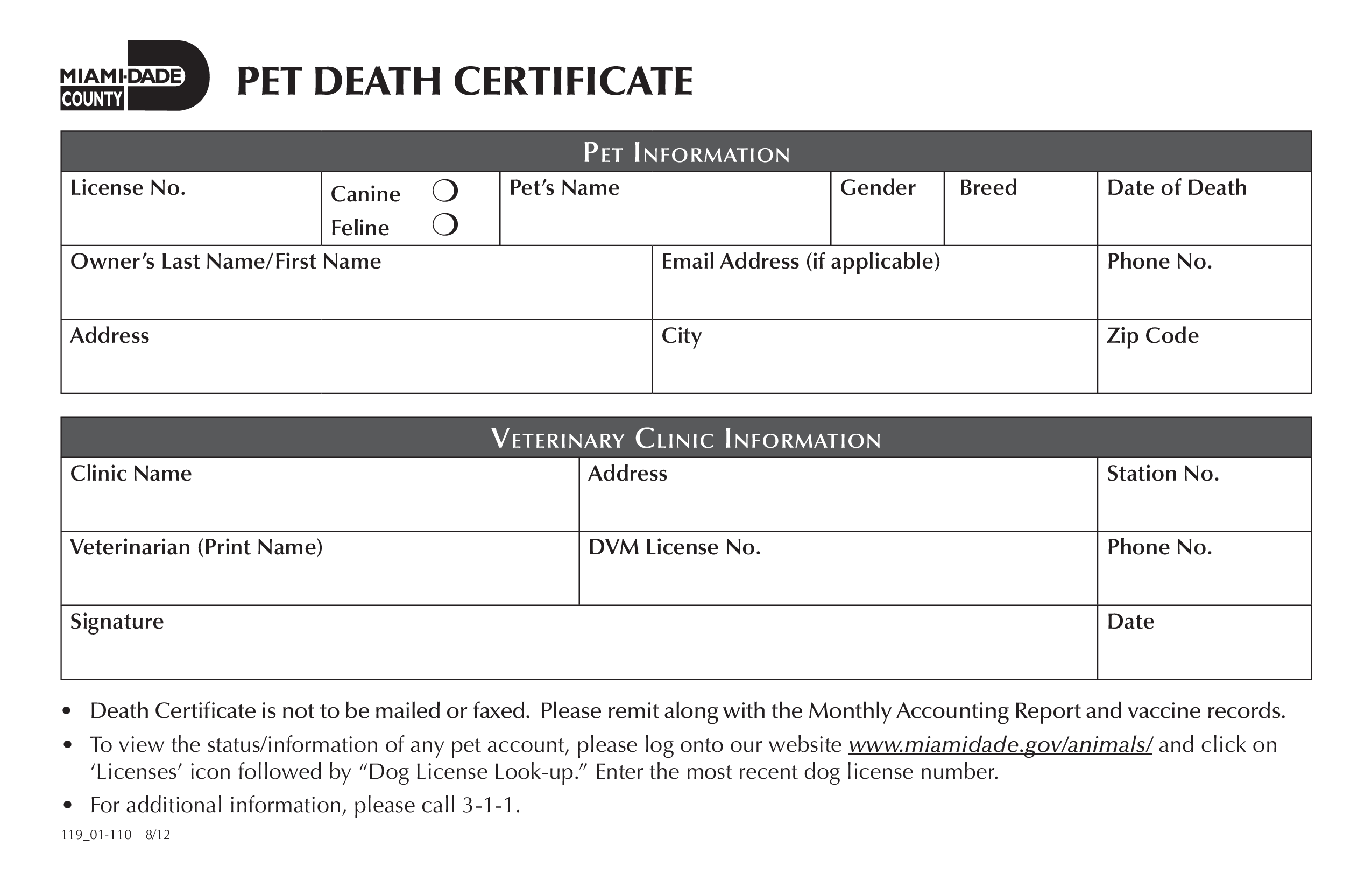 Pet Death Certificate | Templates at allbusinesstemplates.com