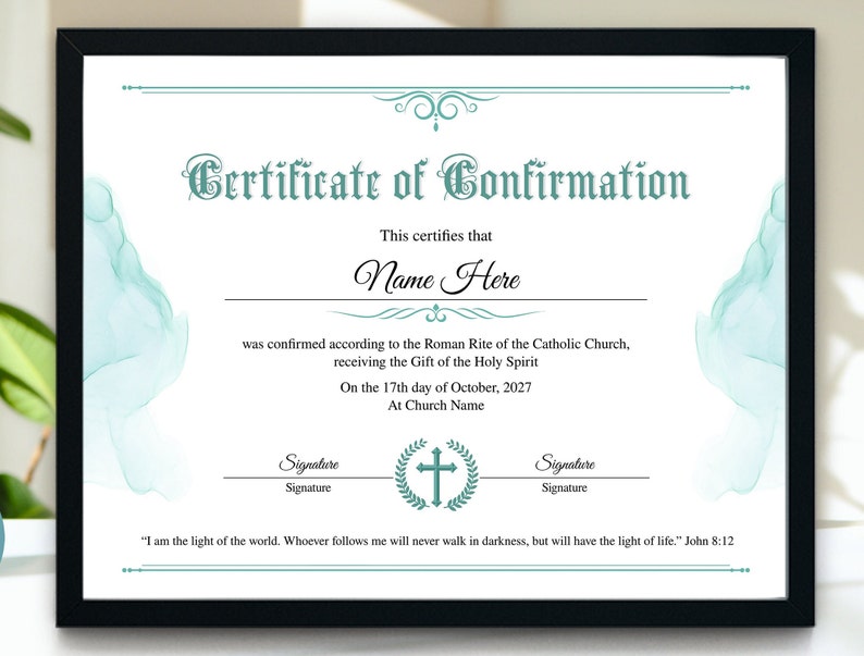 Confirmation Certificate Template, 11x8.5 Printable Confirmation