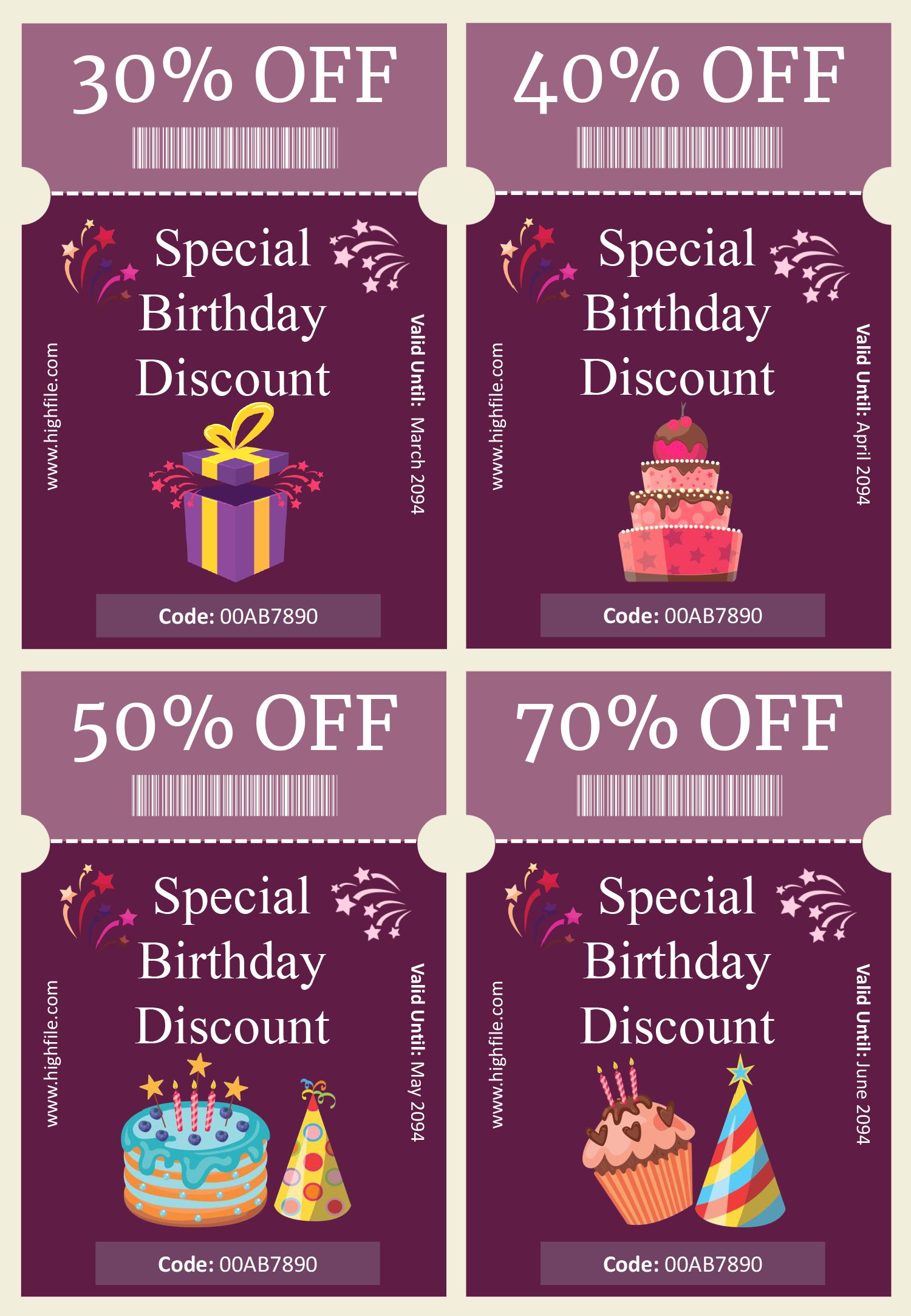 8 Per Page Birthday Coupon Template - Word | Google Docs - Highfile