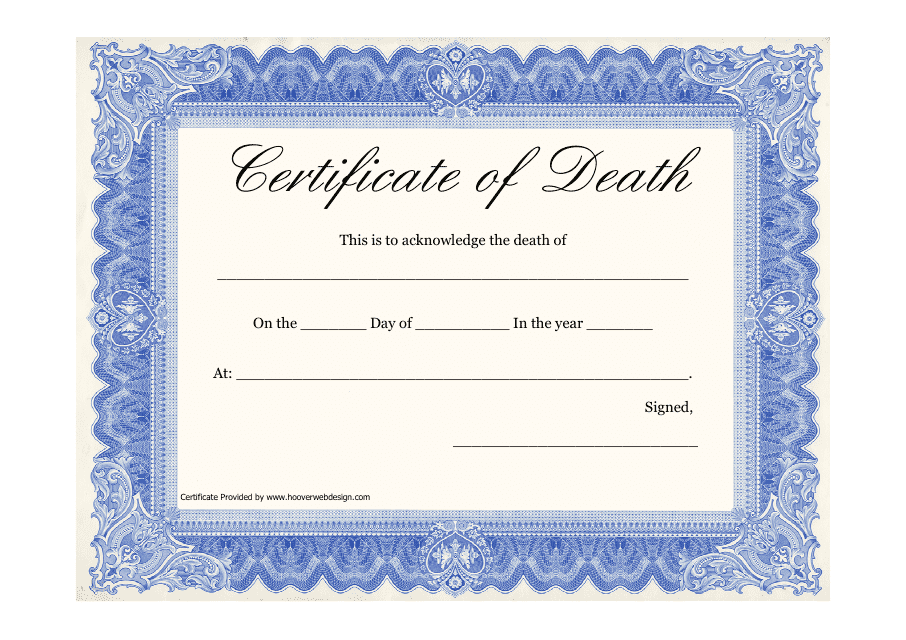 Certificate of Death Template - Blue Download Printable PDF