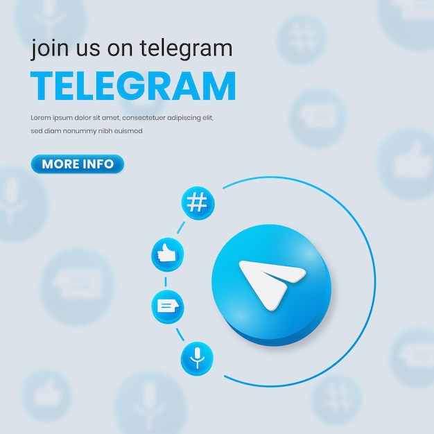 Premium Vector | Join us on telegram 3d telegram logo with social media