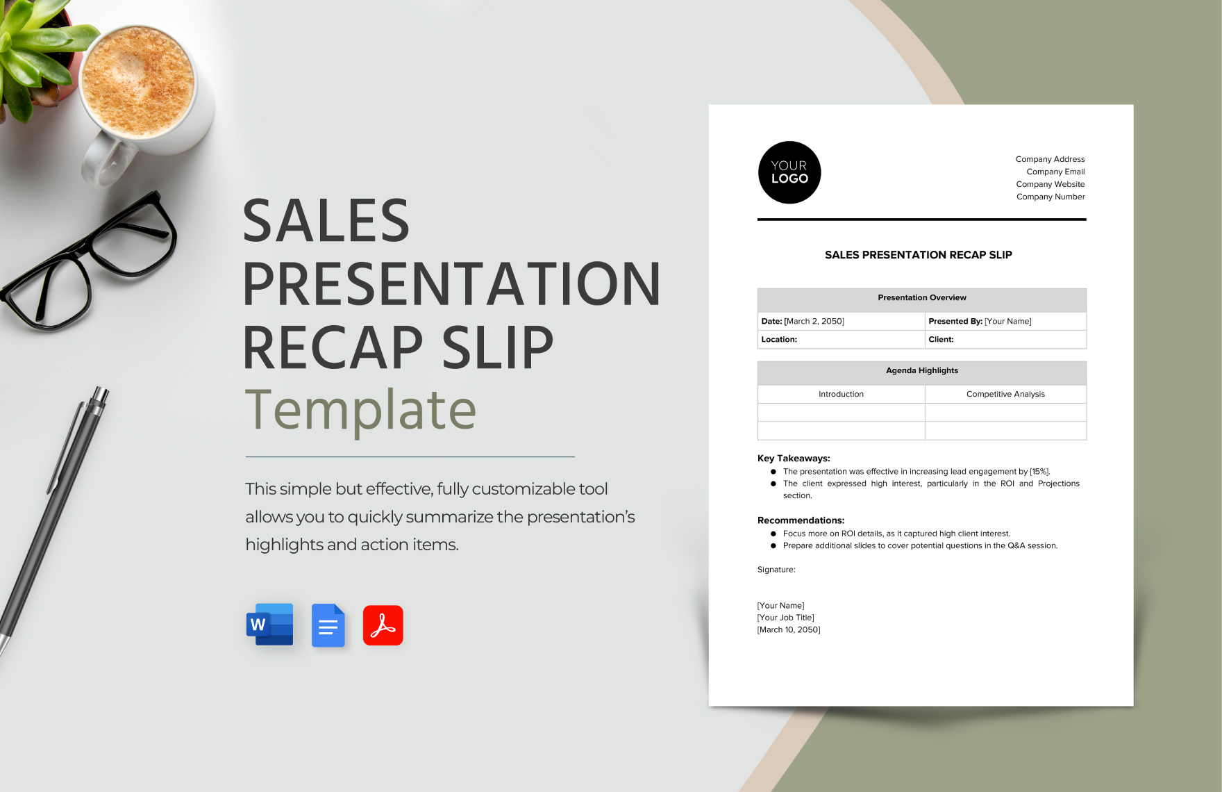 Sales Presentation Recap Slip Template in Word, PDF, Google Docs