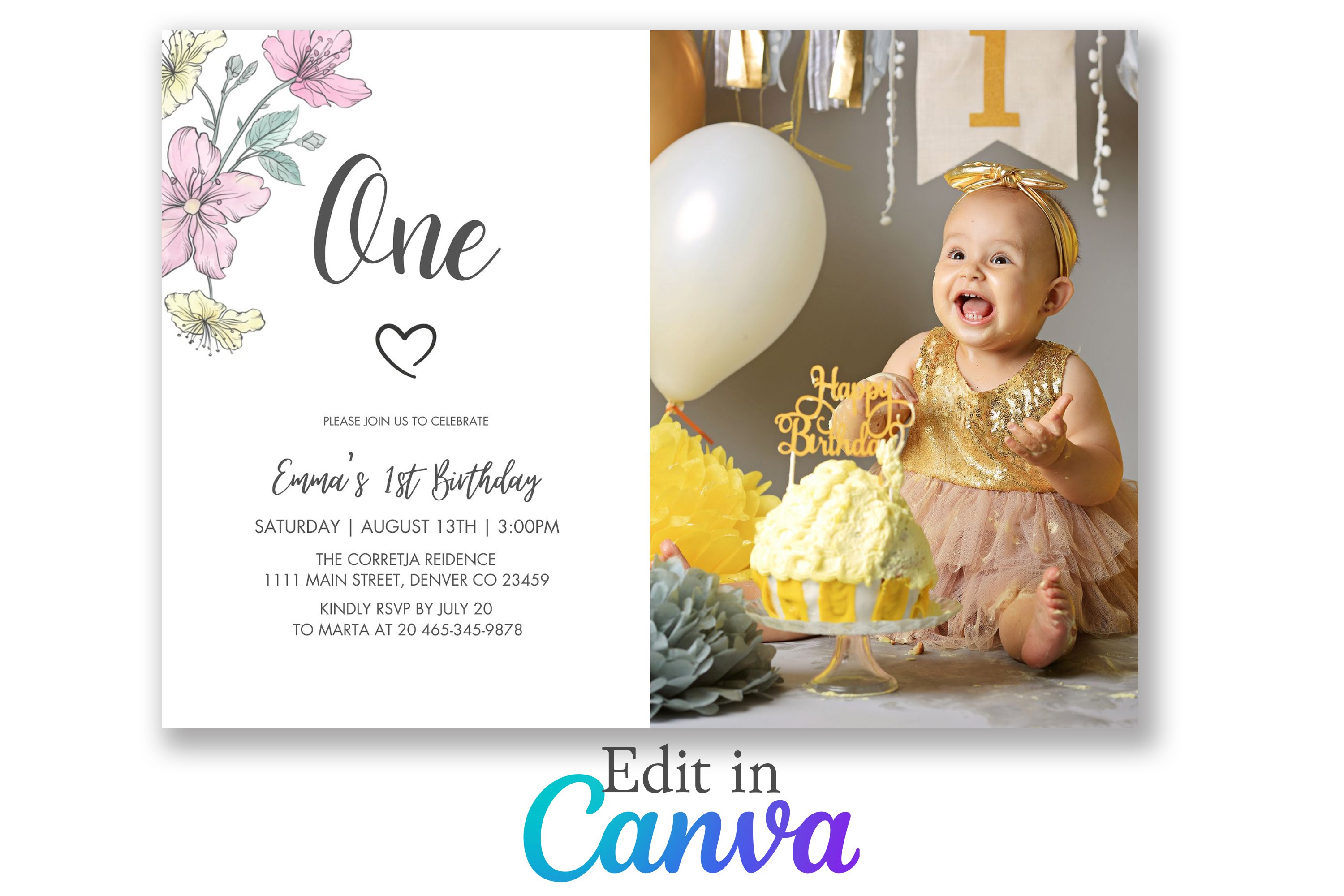 Editable 1st Birthday Invitation Cards Templates